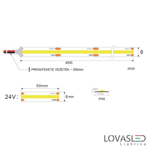 LovasLED COB LED szalag 24V 15W 6500K CRI>90 480LED/m